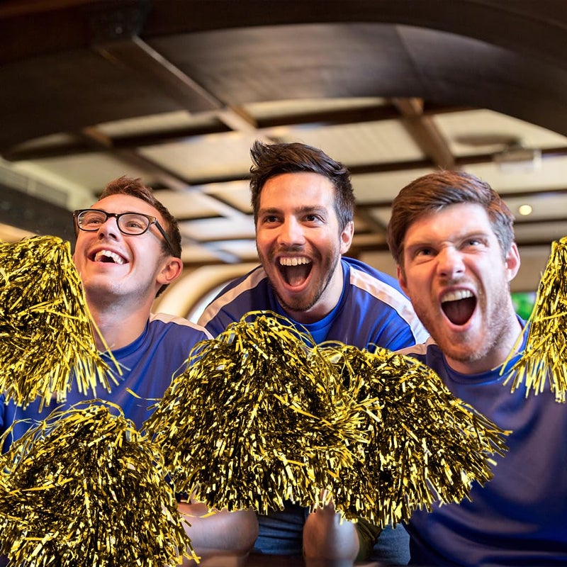 CUGBO 24Pcs Cheerleading Pom Poms, 1 Dozen Handle Metallic Foil Flower Ribbons Cheerleader Pompoms, Kids Children Ball Dance Sports Coaches Game Party Fancy (Gold) - Image 5